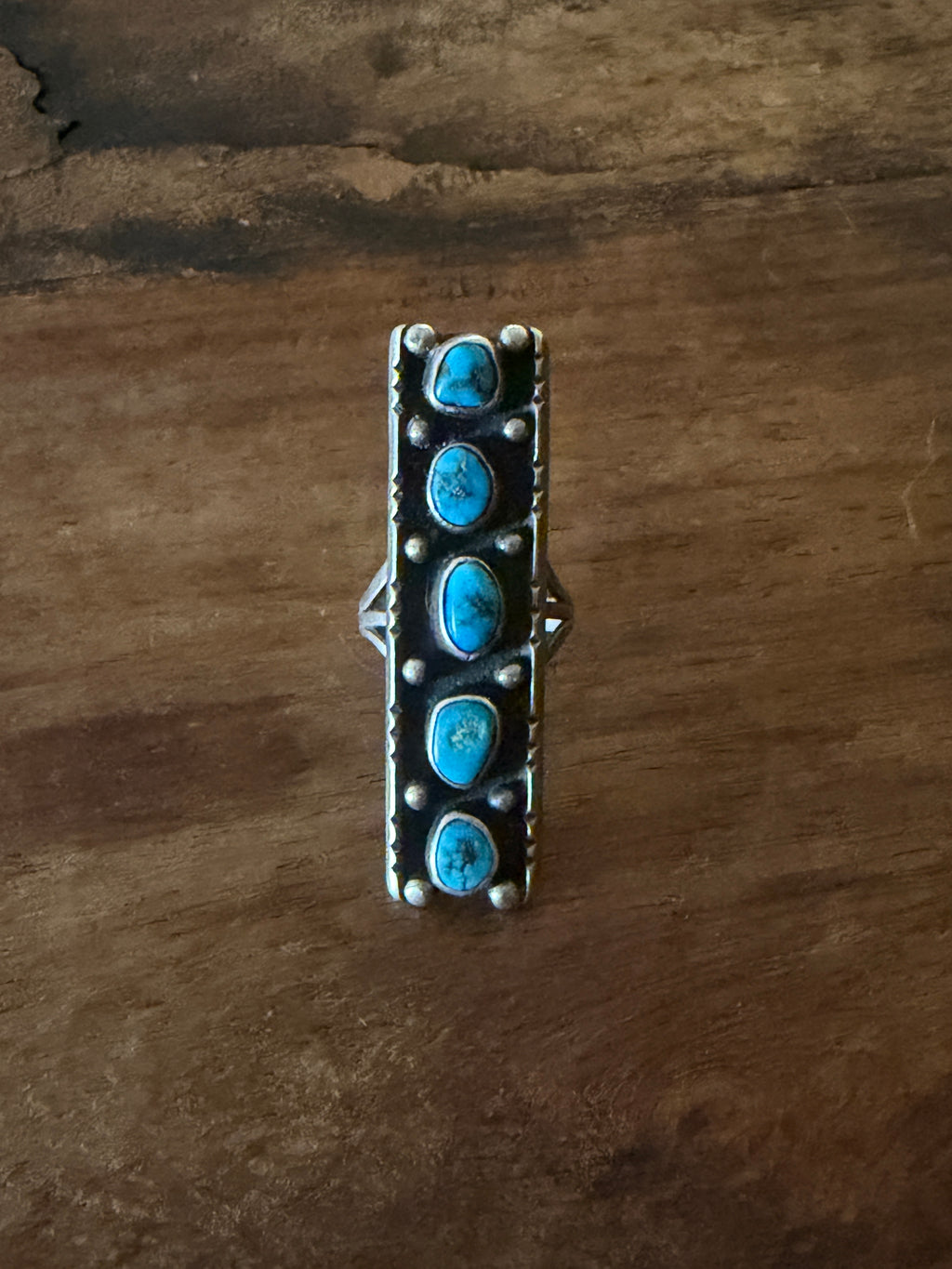 50s/60s Kingman Turqoise Column Sterling Silver Ring