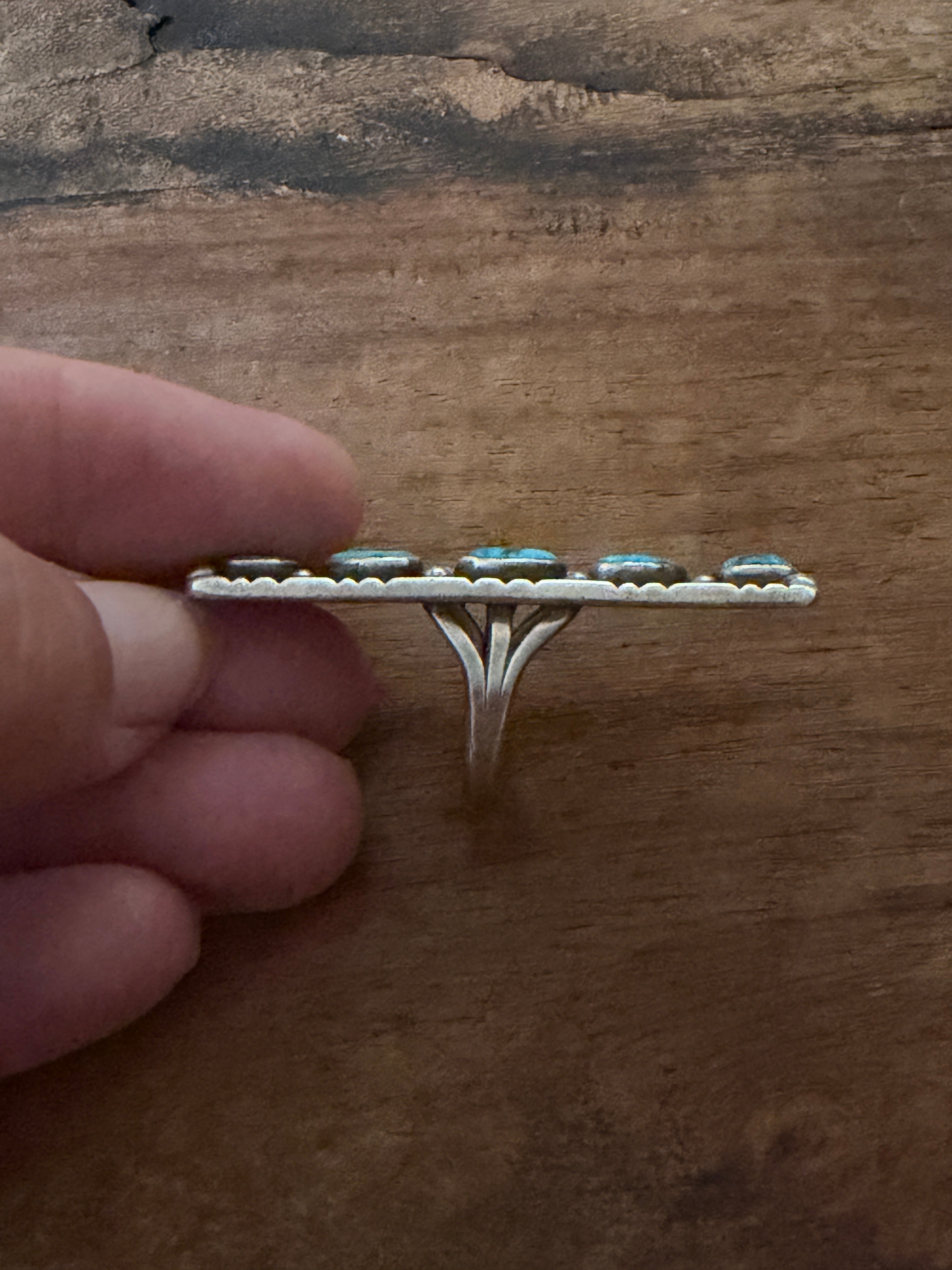 50s/60s Kingman Turqoise Column Sterling Silver Ring