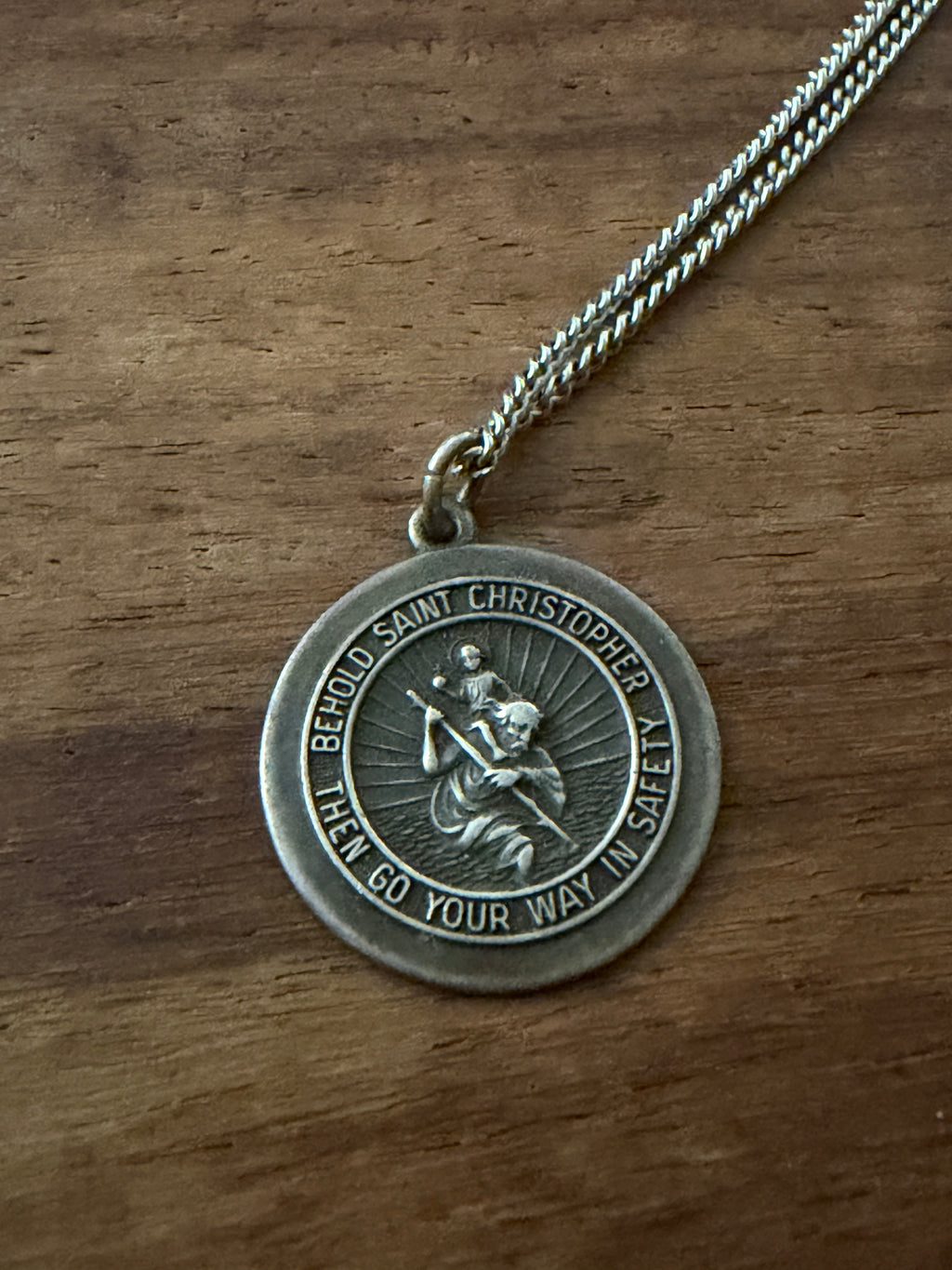 St. Christopher Sterling Silver Pendant + Necklace Chain