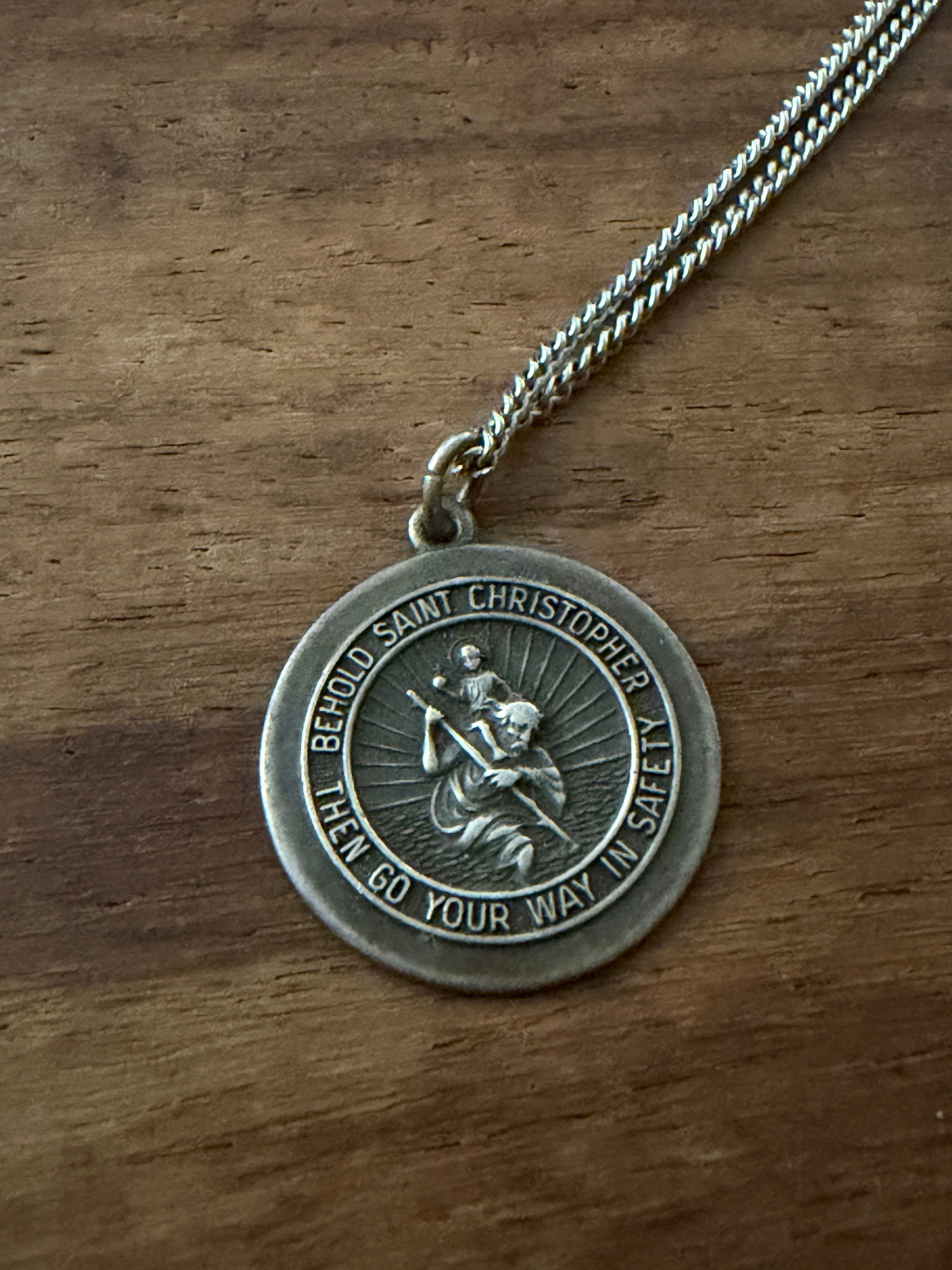 St. Christopher Sterling Silver Pendant + Necklace Chain