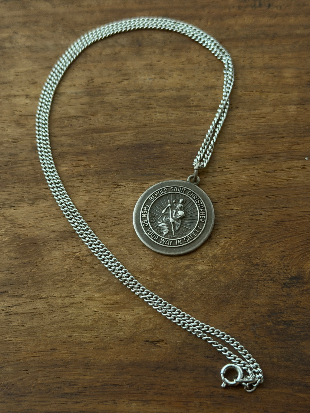 St. Christopher Sterling Silver Pendant + Necklace Chain