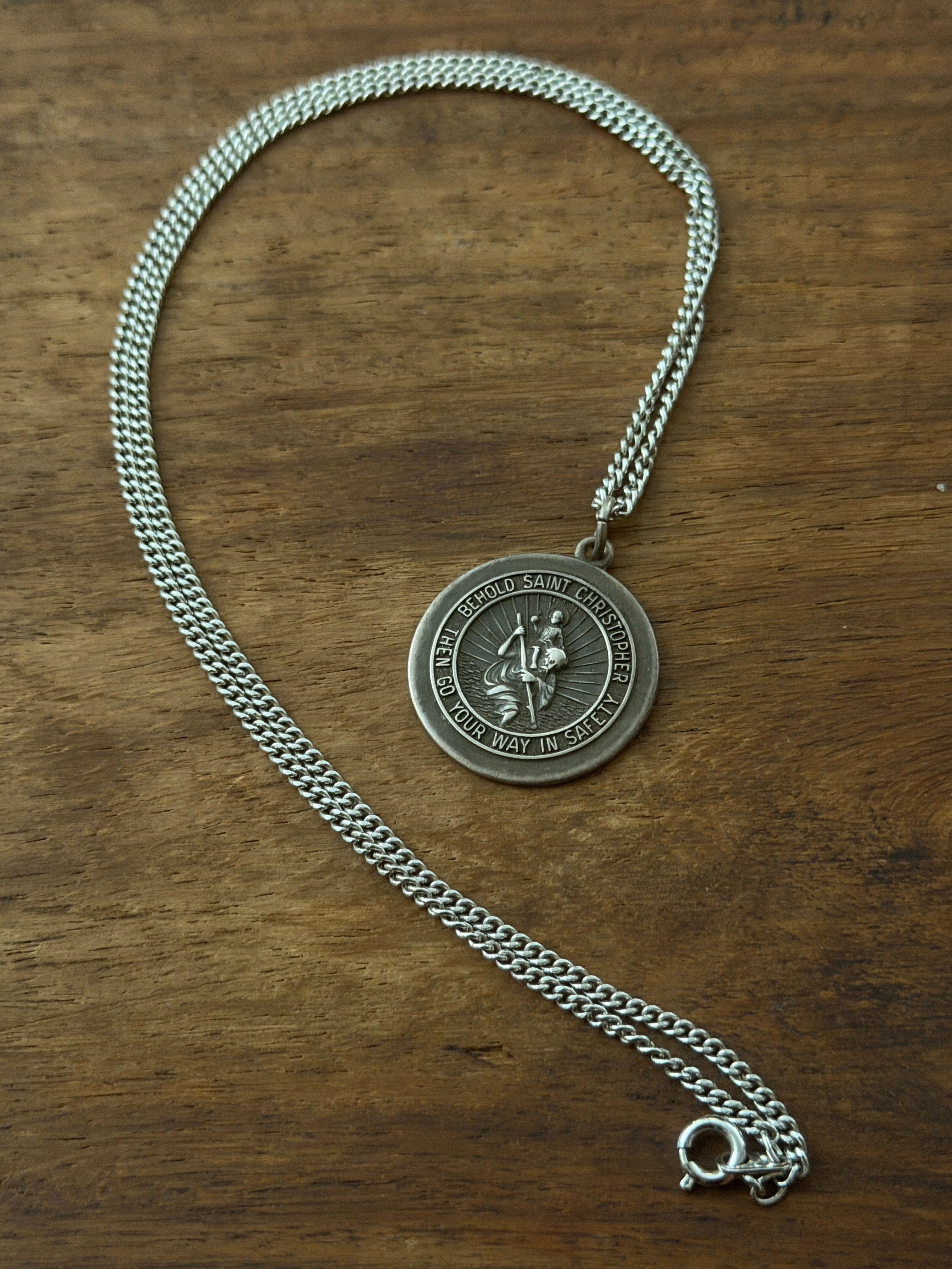 St. Christopher Sterling Silver Pendant + Necklace Chain